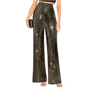 Black and Gold Sequin High Waisted Sparkly Wide leg Pants Wide Leg Pants. Med.